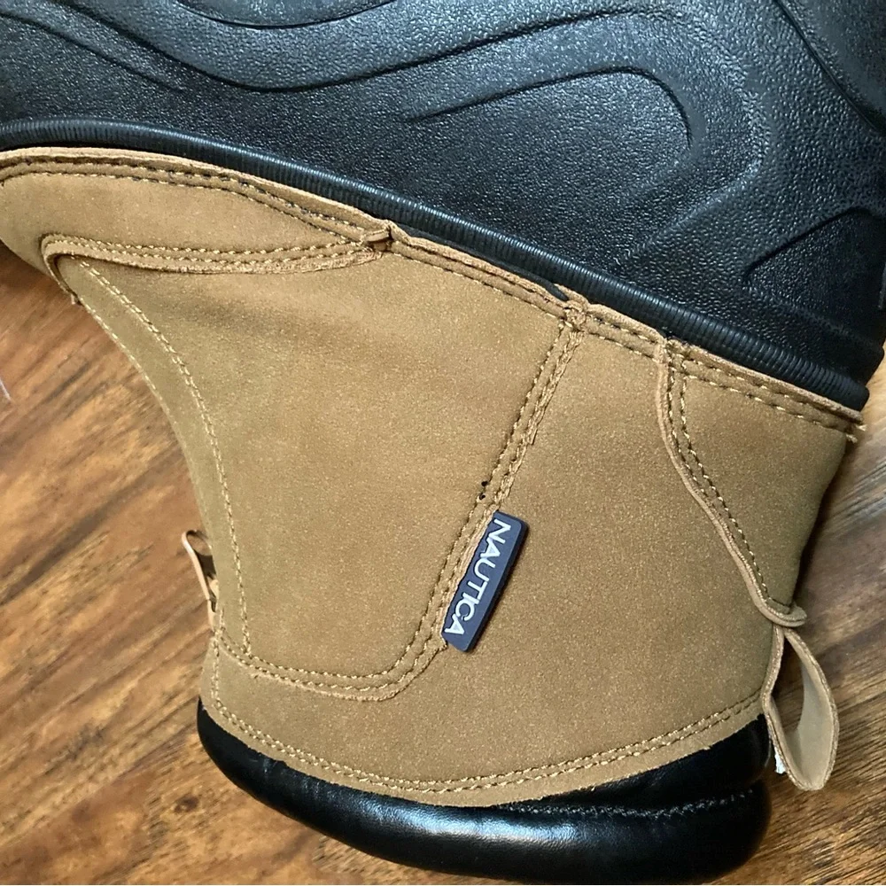 Nautica Men's Tidewater Zip Winter Snow Boots Tan/Black Waterproof 3M Sz 7M New